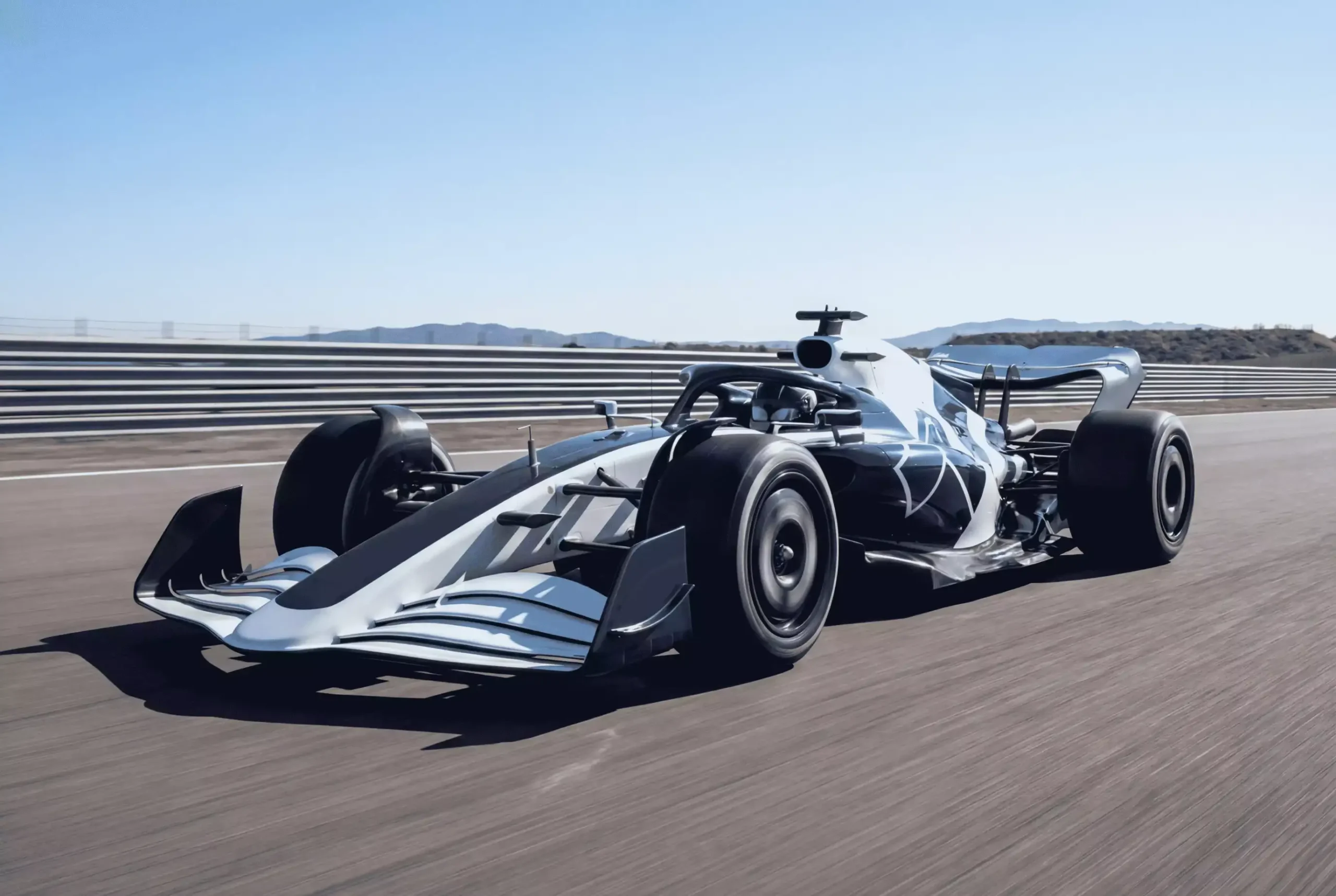 Formel-1-Bolide der neuen Generation 2026 auf einer Teststrecke bei Tageslicht