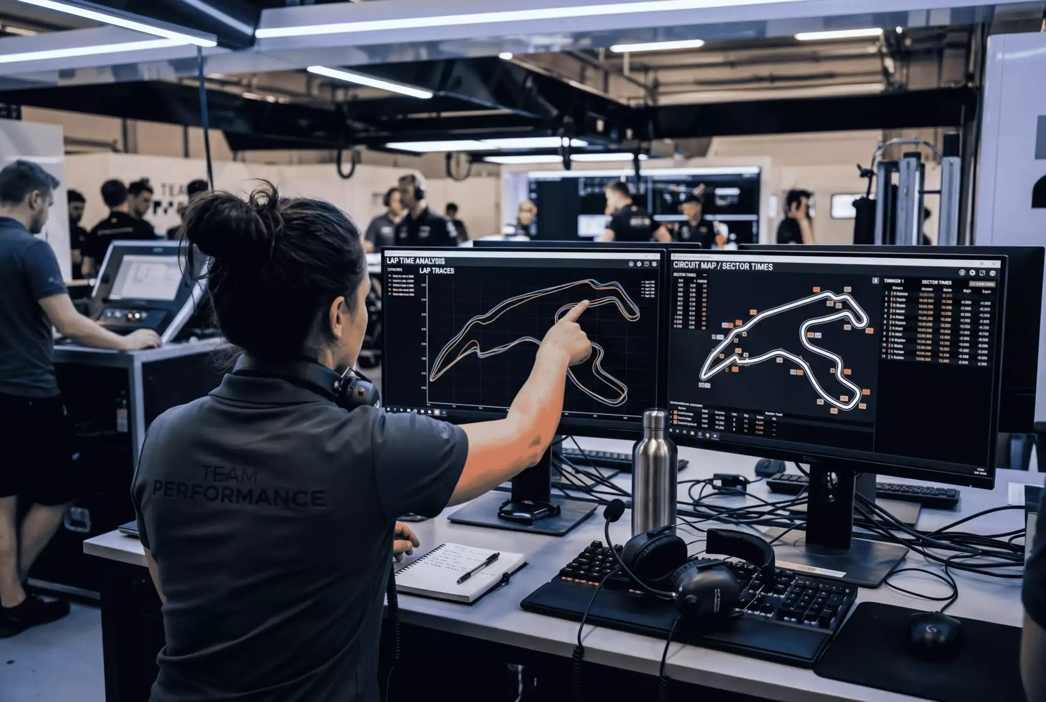 Motorsport-Datenanalyse mit Telemetriedaten, Sektorzeiten und Rennstrecken-Statistiken auf einem Bildschirm