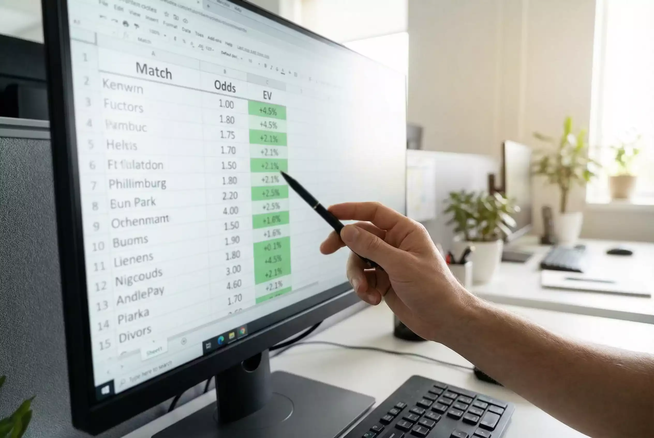 Nahaufnahme eines Bildschirms mit Wettquoten und einer Formel zur Erwartungswert-Berechnung